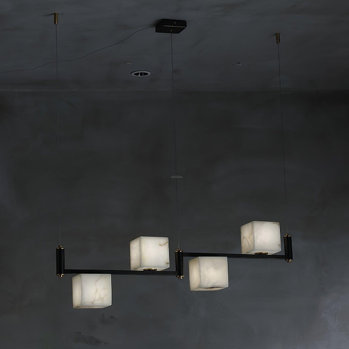 Alabaster Square Box Chandelier with 4/5/6/8/9 heads - 4 Heads L 39.4" x W 4.7" x H 13.8" / L 100cm x W 12cm x H 35cmBrass & Black & Whitecasivra