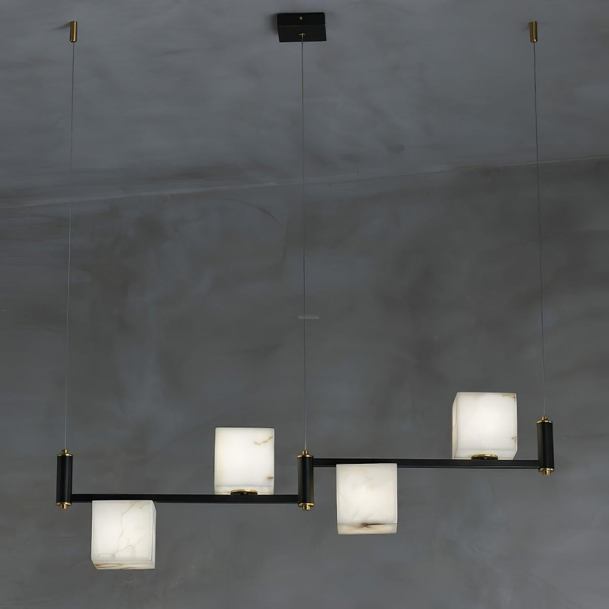 Alabaster Square Box Chandelier with 4/5/6/8/9 heads - 9 Heads L 41.3" x W 41.3" x H 17.7" / L 105cm x W 105cm x H 45cmBrass & Black & Whitecasivra