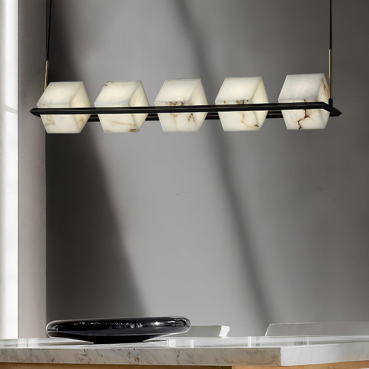 Alabaster Square Box Chandelier with 4/5/6/8/9 heads - 9 Heads L 41.3" x W 41.3" x H 17.7" / L 105cm x W 105cm x H 45cmBrass & Black & Whitecasivra