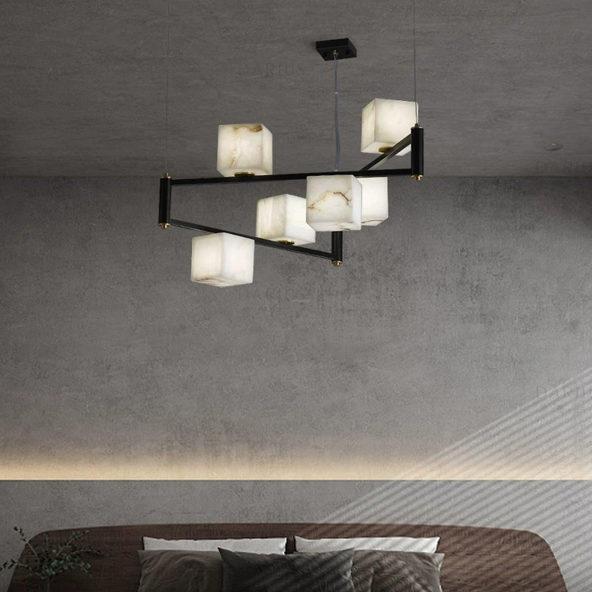 Alabaster Square Box Chandelier with 4/5/6/8/9 heads - 9 Heads L 41.3" x W 41.3" x H 17.7" / L 105cm x W 105cm x H 45cmBrass & Black & Whitecasivra