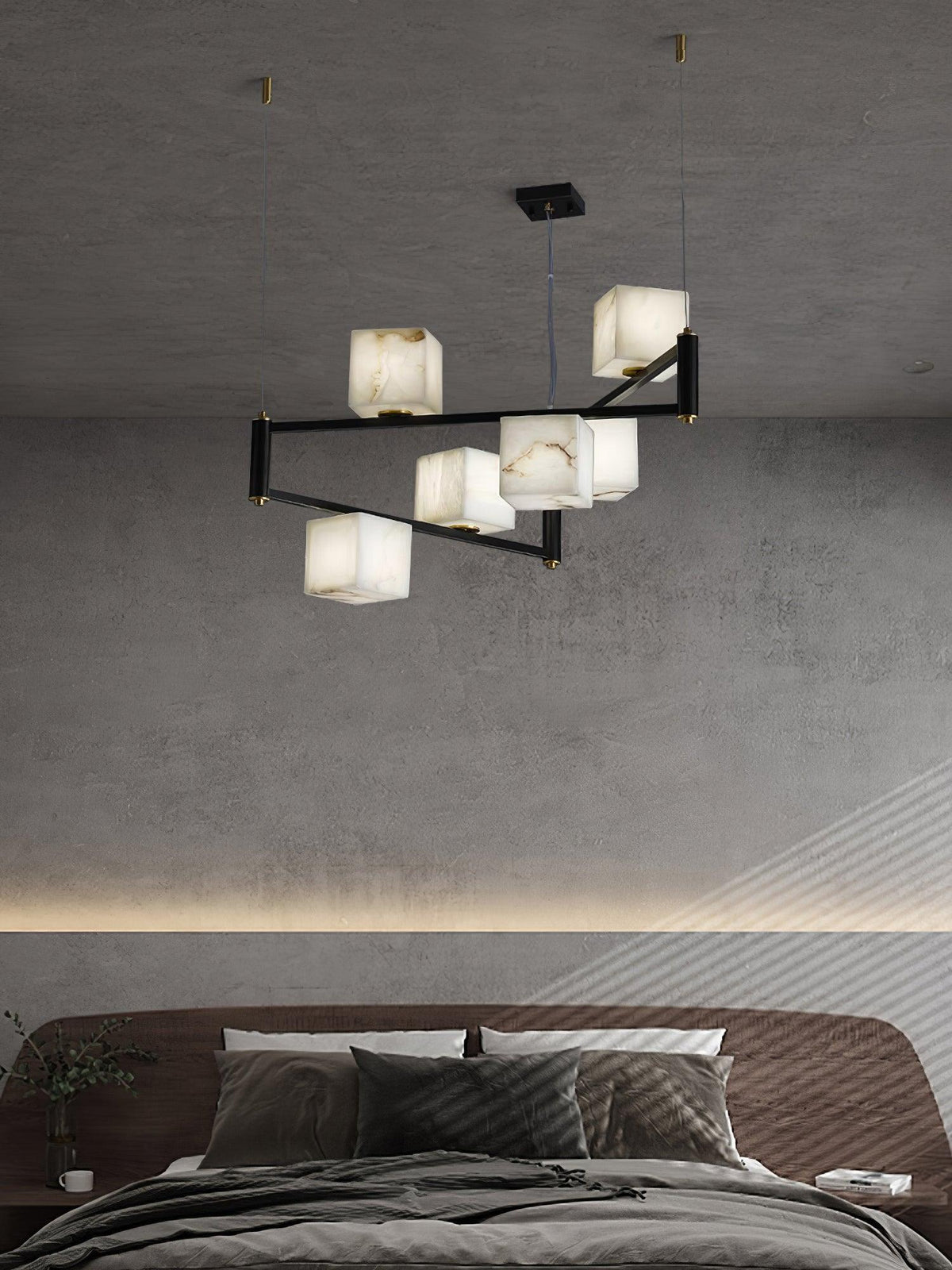 Alabaster Square Box Chandelier with 4/5/6/8/9 heads - 9 Heads L 41.3" x W 41.3" x H 17.7" / L 105cm x W 105cm x H 45cmBrass & Black & Whitecasivra