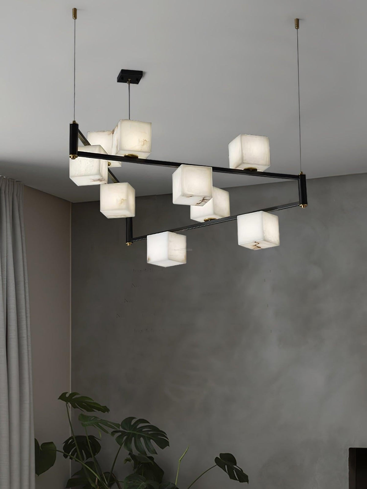Alabaster Square Box Chandelier with 4/5/6/8/9 heads - 9 Heads L 41.3" x W 41.3" x H 17.7" / L 105cm x W 105cm x H 45cmBrass & Black & Whitecasivra
