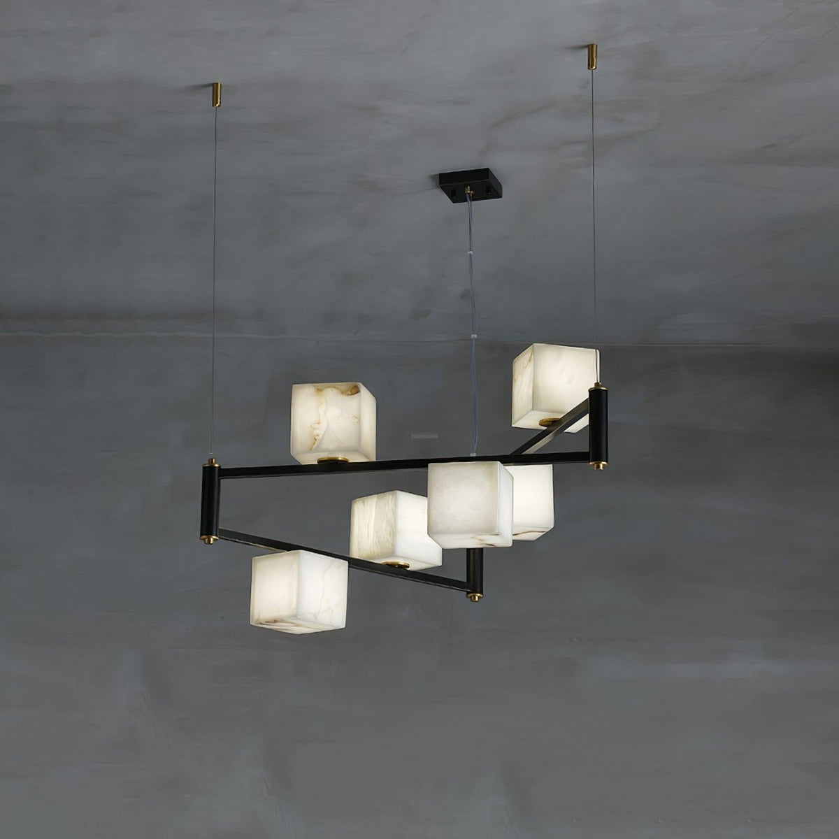 Alabaster Square Box Chandelier with 4/5/6/8/9 heads - 9 Heads L 41.3" x W 41.3" x H 17.7" / L 105cm x W 105cm x H 45cmBrass & Black & Whitecasivra