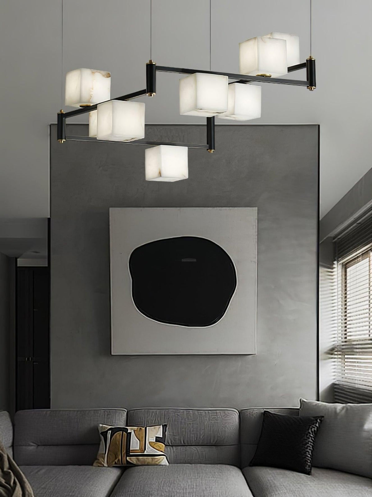 Alabaster Square Box Chandelier with 4/5/6/8/9 heads - 9 Heads L 41.3" x W 41.3" x H 17.7" / L 105cm x W 105cm x H 45cmBrass & Black & Whitecasivra
