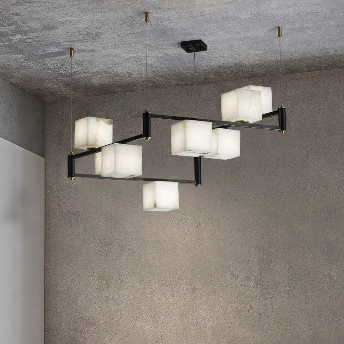 Alabaster Square Box Chandelier with 4/5/6/8/9 heads - 9 Heads L 41.3" x W 41.3" x H 17.7" / L 105cm x W 105cm x H 45cmBrass & Black & Whitecasivra