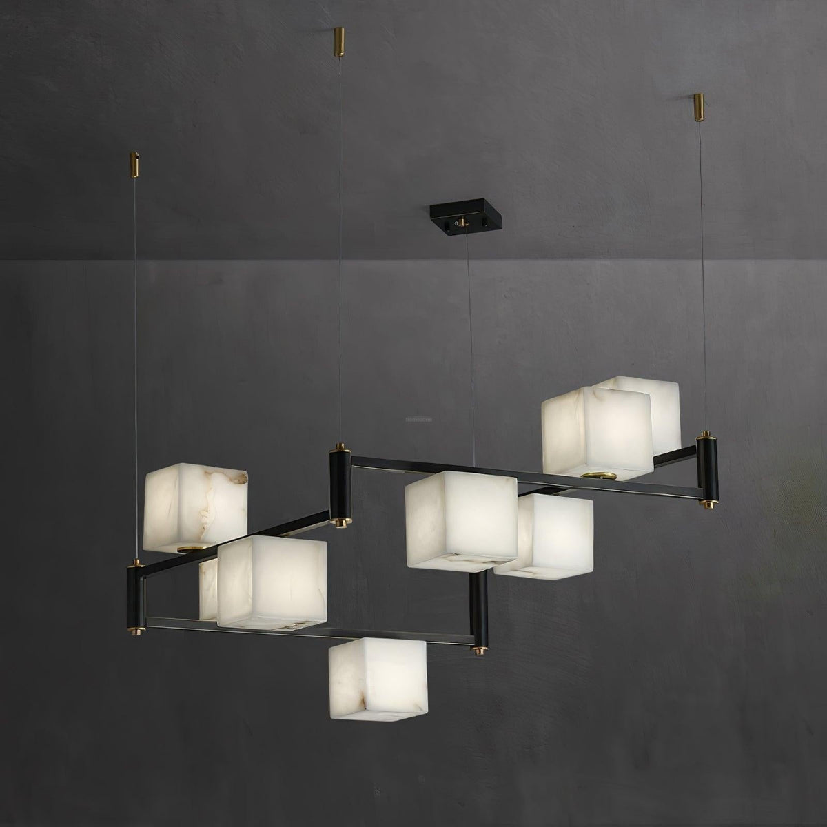 Alabaster Square Box Chandelier with 4/5/6/8/9 heads - 9 Heads L 41.3" x W 41.3" x H 17.7" / L 105cm x W 105cm x H 45cmBrass & Black & Whitecasivra