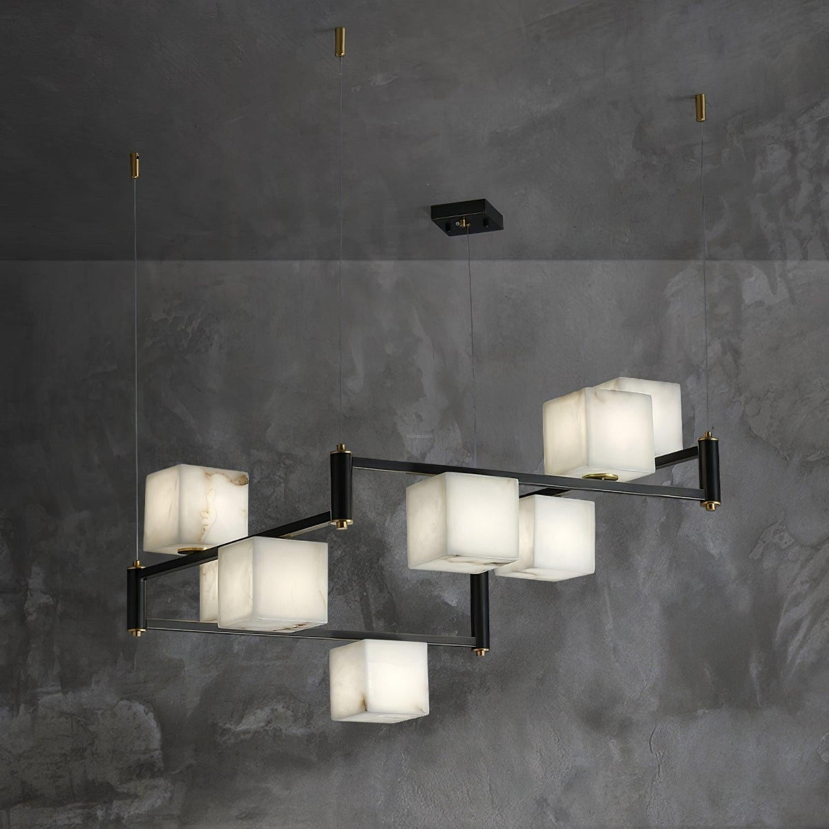 Alabaster Square Box Chandelier with 4/5/6/8/9 heads - 9 Heads L 41.3" x W 41.3" x H 17.7" / L 105cm x W 105cm x H 45cmBrass & Black & Whitecasivra