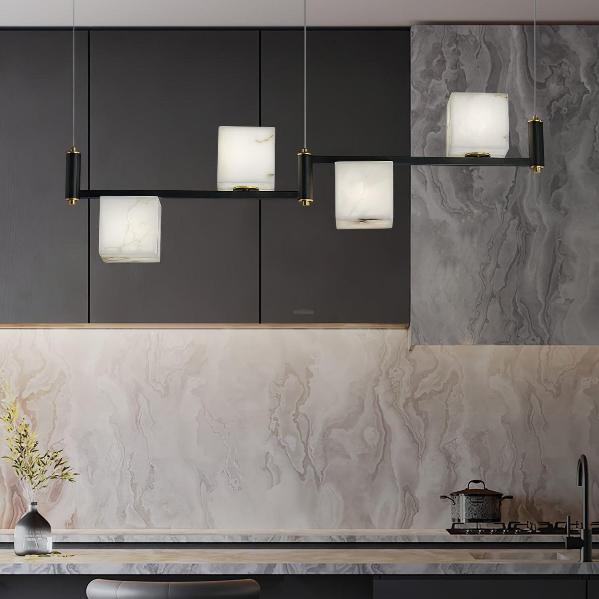 Alabaster Square Box Chandelier with 4/5/6/8/9 heads - 9 Heads L 41.3" x W 41.3" x H 17.7" / L 105cm x W 105cm x H 45cmBrass & Black & Whitecasivra