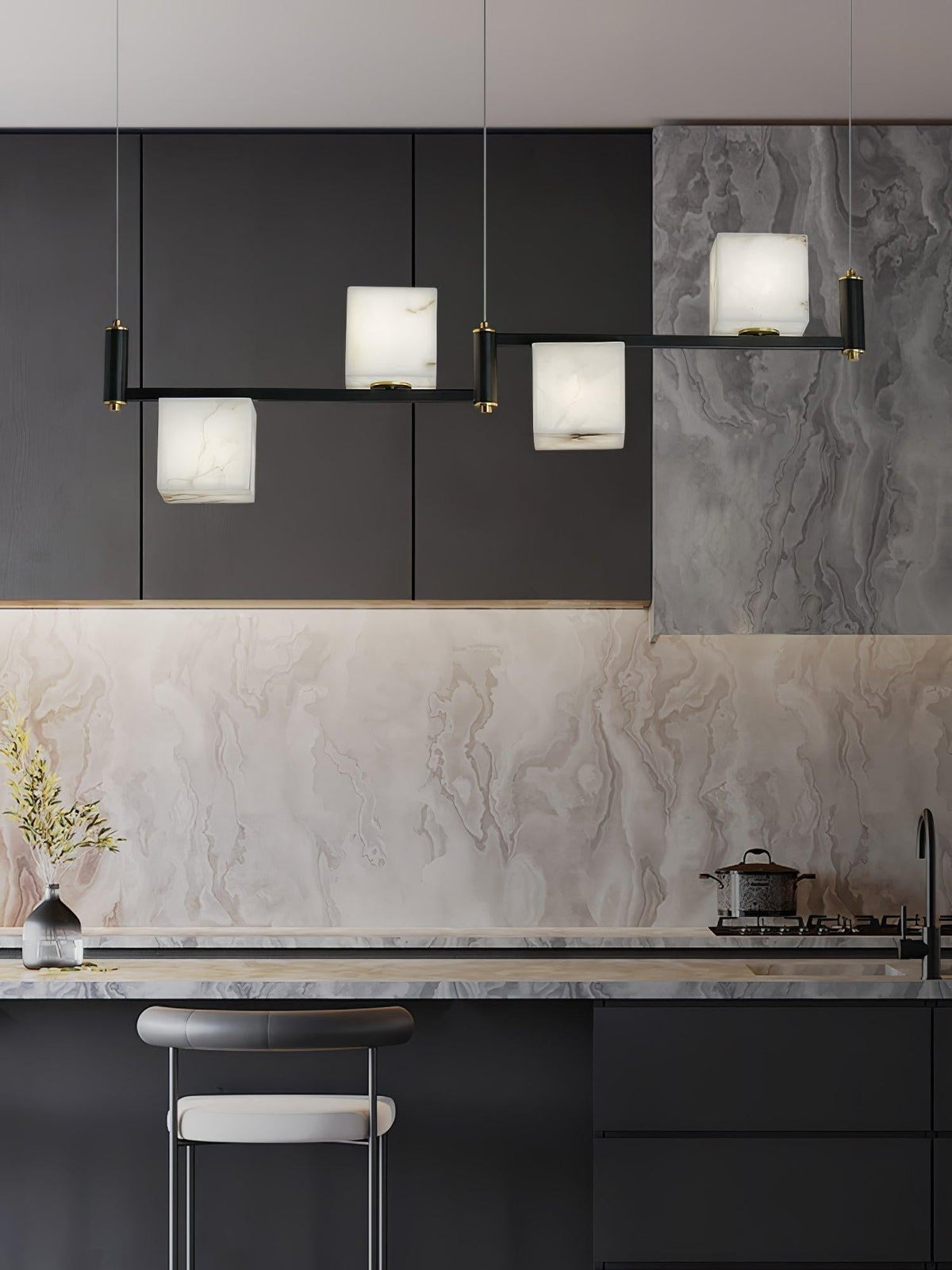 Alabaster Square Box Chandelier with 4/5/6/8/9 heads - 9 Heads L 41.3" x W 41.3" x H 17.7" / L 105cm x W 105cm x H 45cmBrass & Black & Whitecasivra