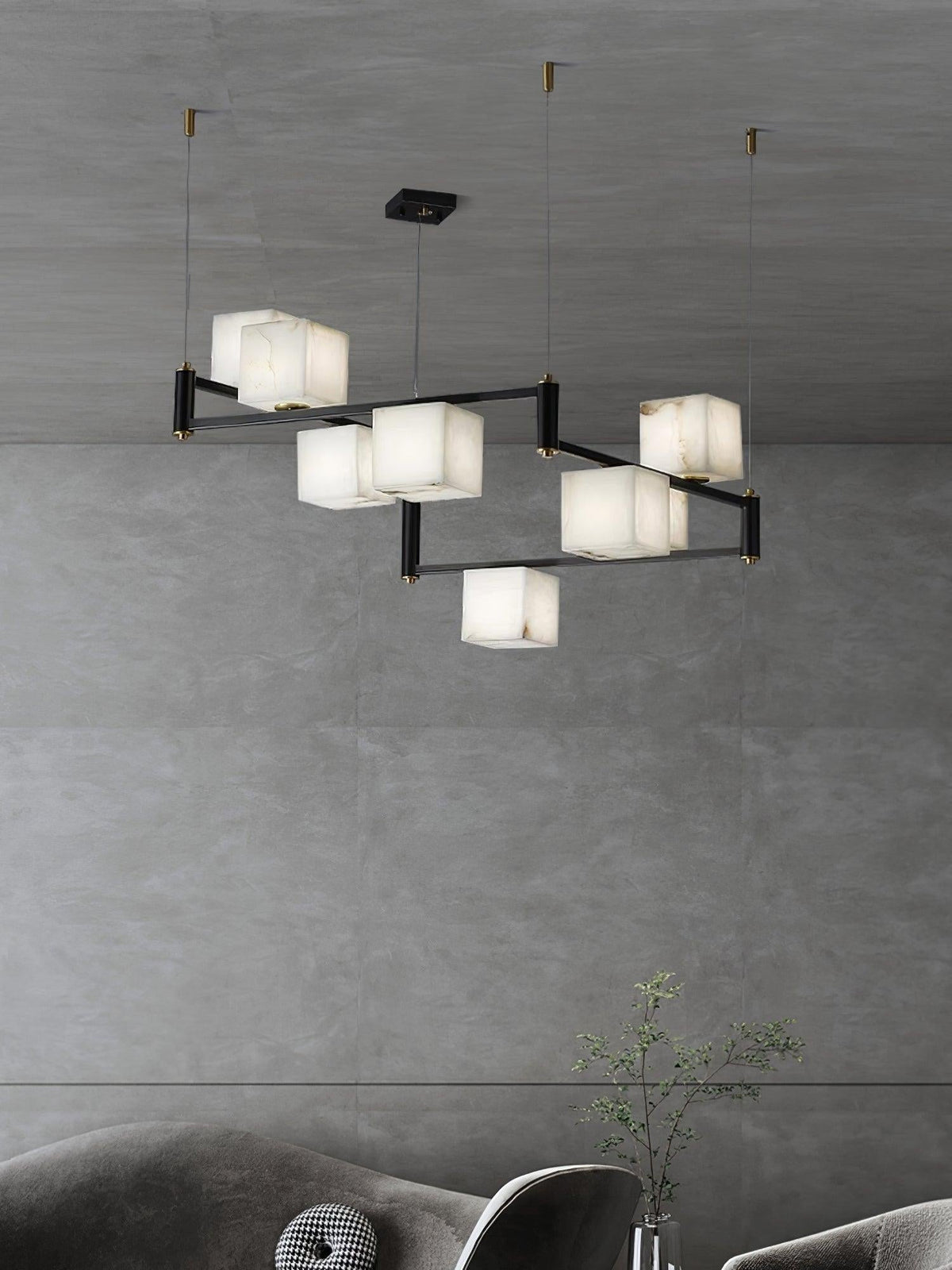 Alabaster Square Box Chandelier with 4/5/6/8/9 heads - 9 Heads L 41.3" x W 41.3" x H 17.7" / L 105cm x W 105cm x H 45cmBrass & Black & Whitecasivra