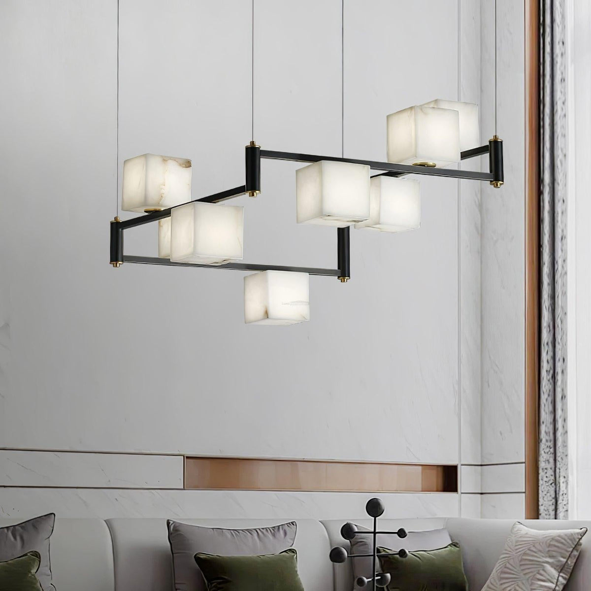 Alabaster Square Box Chandelier with 4/5/6/8/9 heads - 9 Heads L 41.3" x W 41.3" x H 17.7" / L 105cm x W 105cm x H 45cmBrass & Black & Whitecasivra