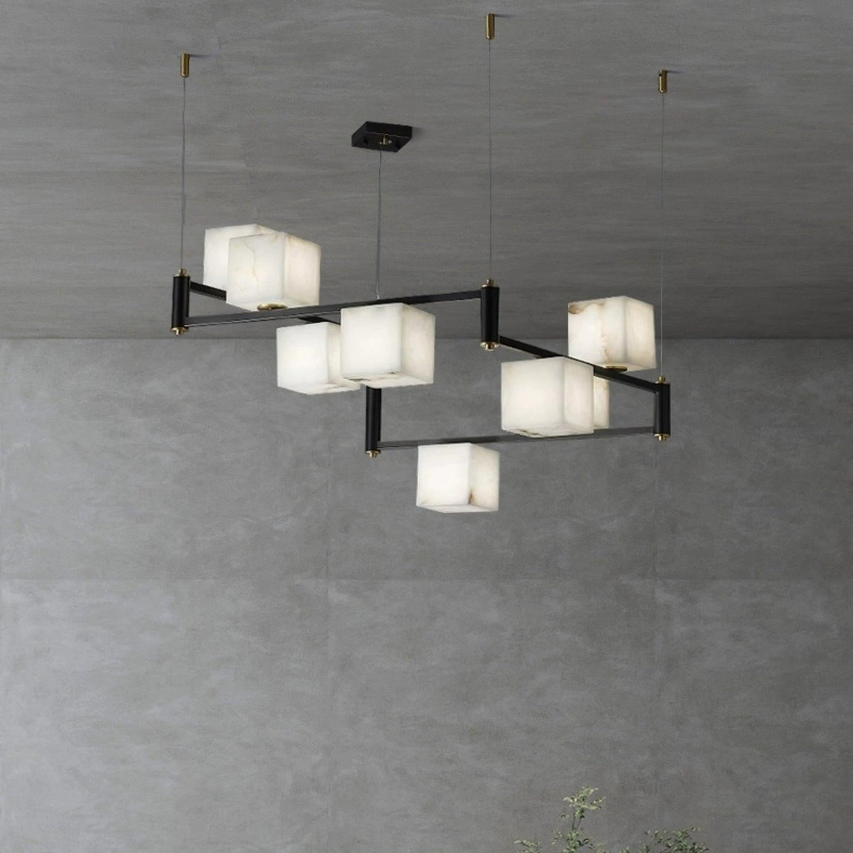 Alabaster Square Box Chandelier with 4/5/6/8/9 heads - 9 Heads L 41.3" x W 41.3" x H 17.7" / L 105cm x W 105cm x H 45cmBrass & Black & Whitecasivra