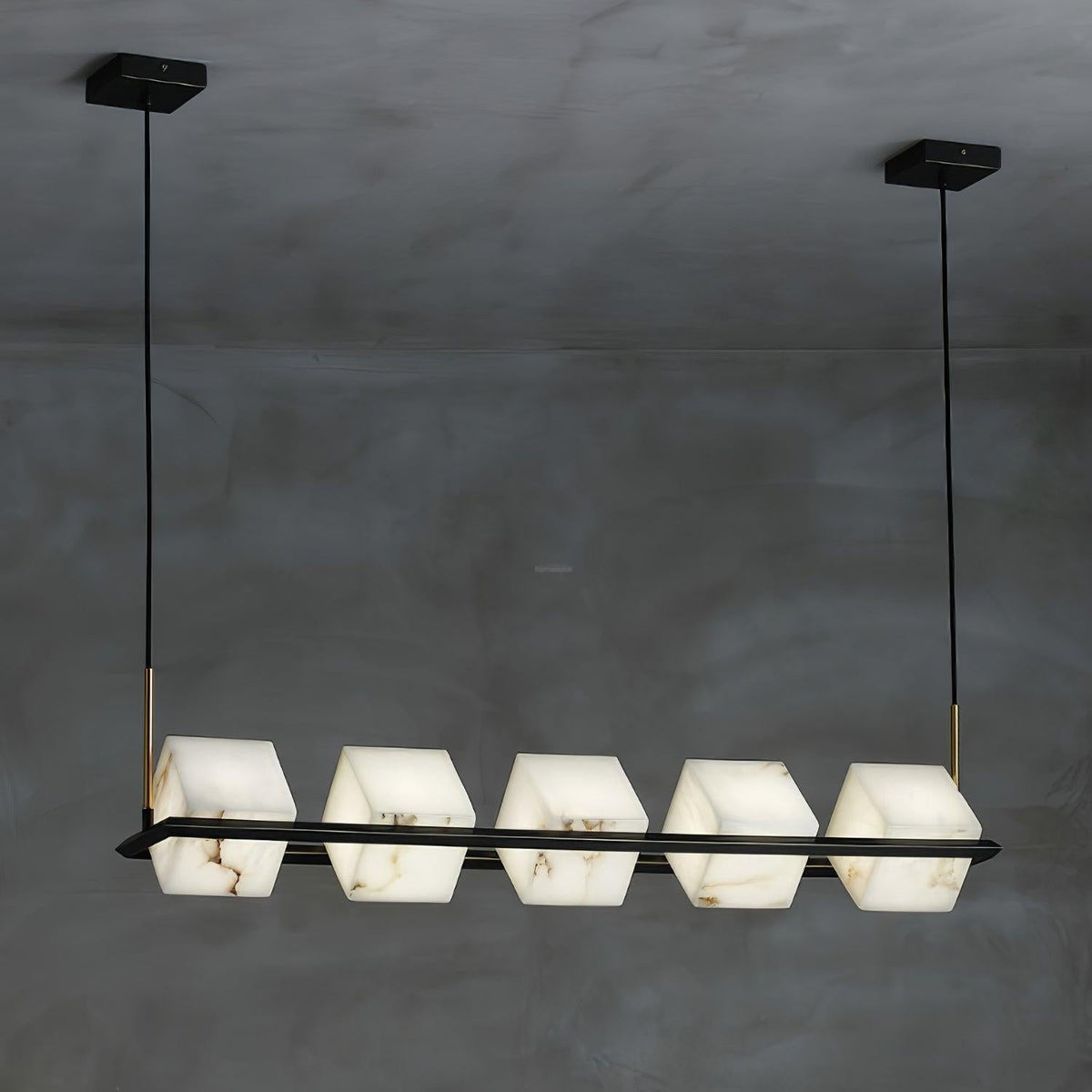 Alabaster Square Box Chandelier with 4/5/6/8/9 heads - 5 Heads L 39.4" x W 6.7" x H 6.7" / L 100cm x W 17cm x H 17cmBrass & Black & Whitecasivra