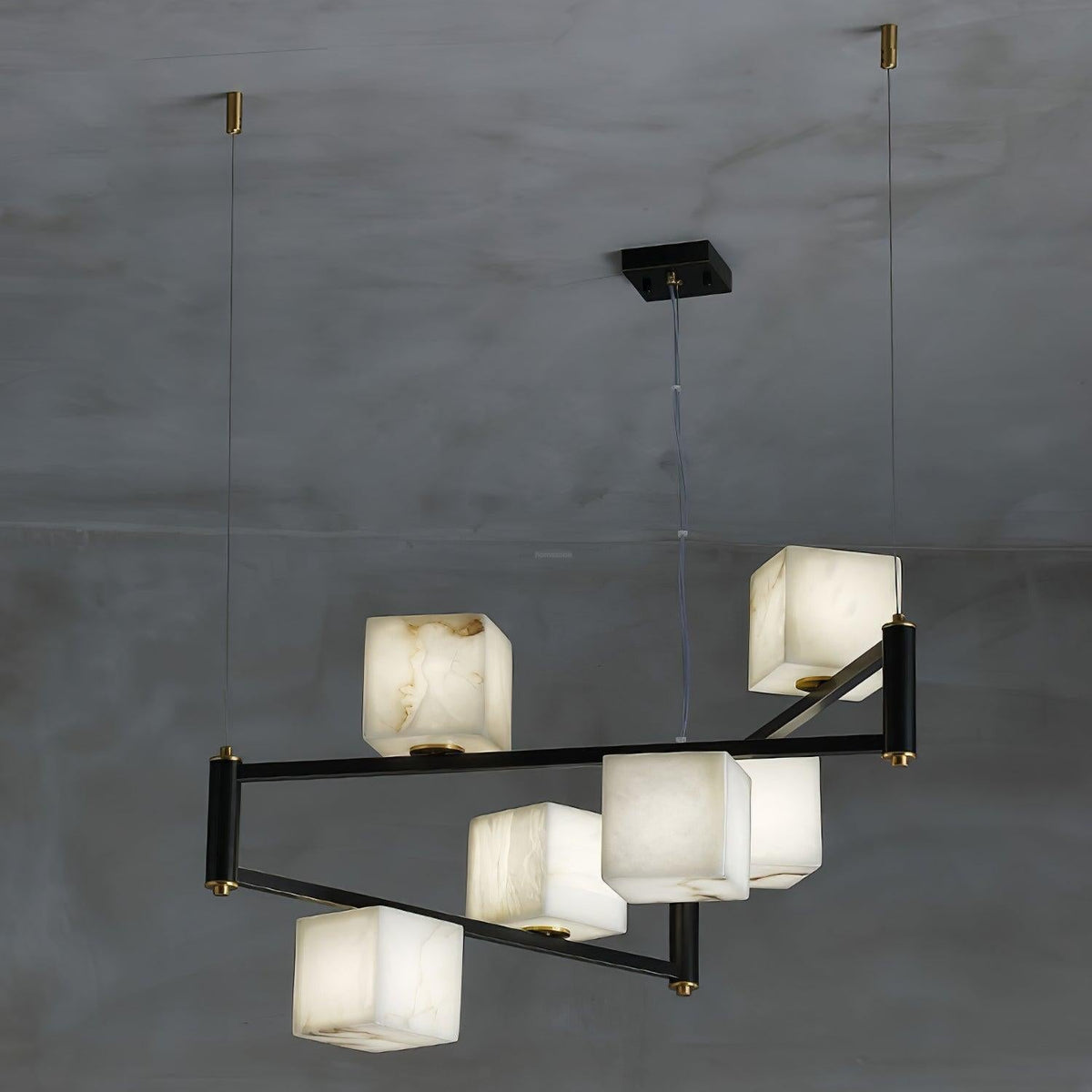 Alabaster Square Box Chandelier with 4/5/6/8/9 heads - 6 Heads L 31.5" x W 31.5" x H 17.7" / L 80cm x W 80cm x H 45cmBrass & Black & Whitecasivra