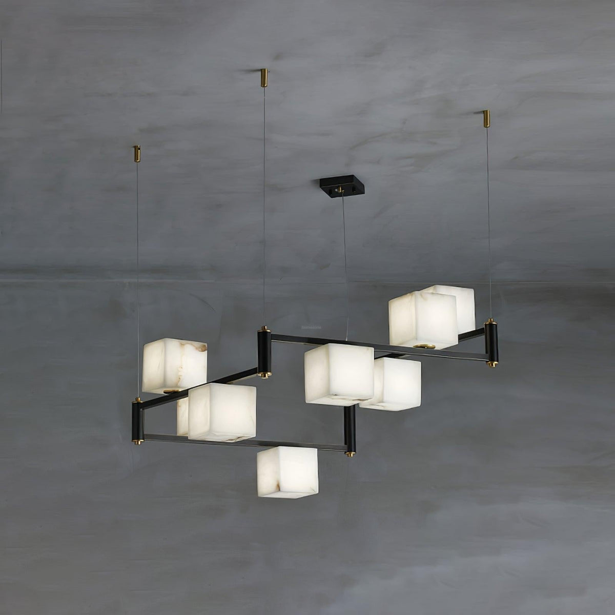 Alabaster Square Box Chandelier with 4/5/6/8/9 heads - 9 Heads L 41.3" x W 41.3" x H 17.7" / L 105cm x W 105cm x H 45cmBrass & Black & Whitecasivra