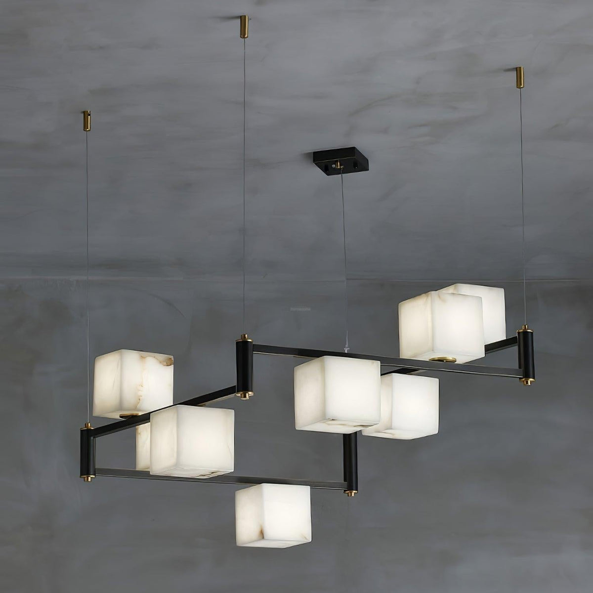Alabaster Square Box Chandelier with 4/5/6/8/9 heads - 8 Heads L 36.6" x W 36.6" x H 17.7" / L 93cm x W 93cm x H 45cmBrass & Black & Whitecasivra