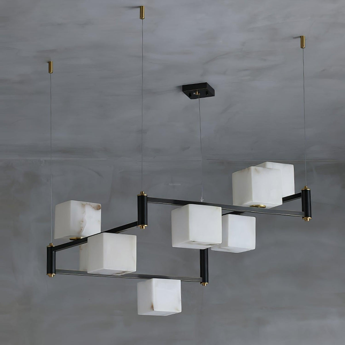 Alabaster Square Box Chandelier with 4/5/6/8/9 heads - 9 Heads L 41.3" x W 41.3" x H 17.7" / L 105cm x W 105cm x H 45cmBrass & Black & Whitecasivra