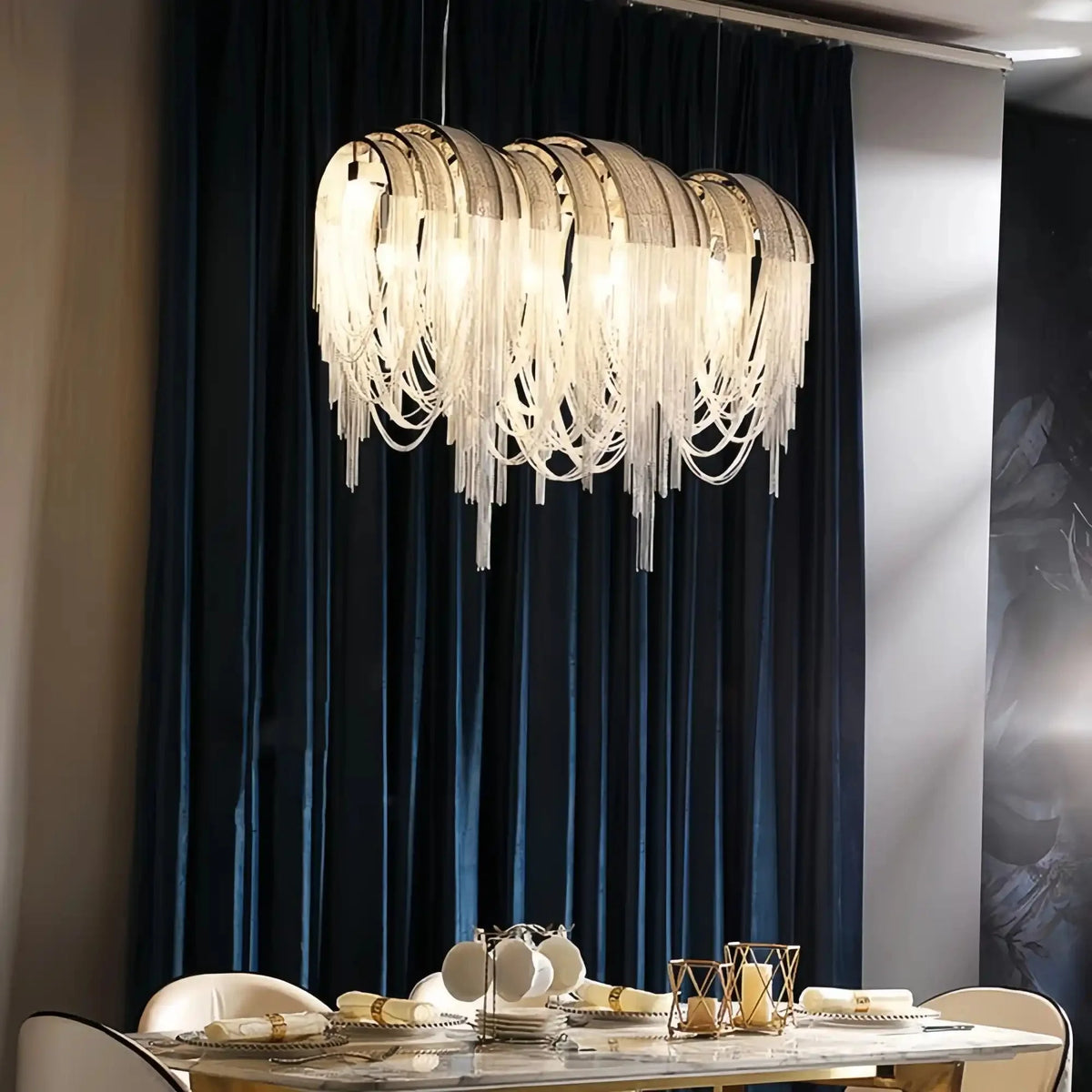 Alana Aluminum Chain Tassel Long Branch Chandelier Light 35" - W35" X H29"casivra