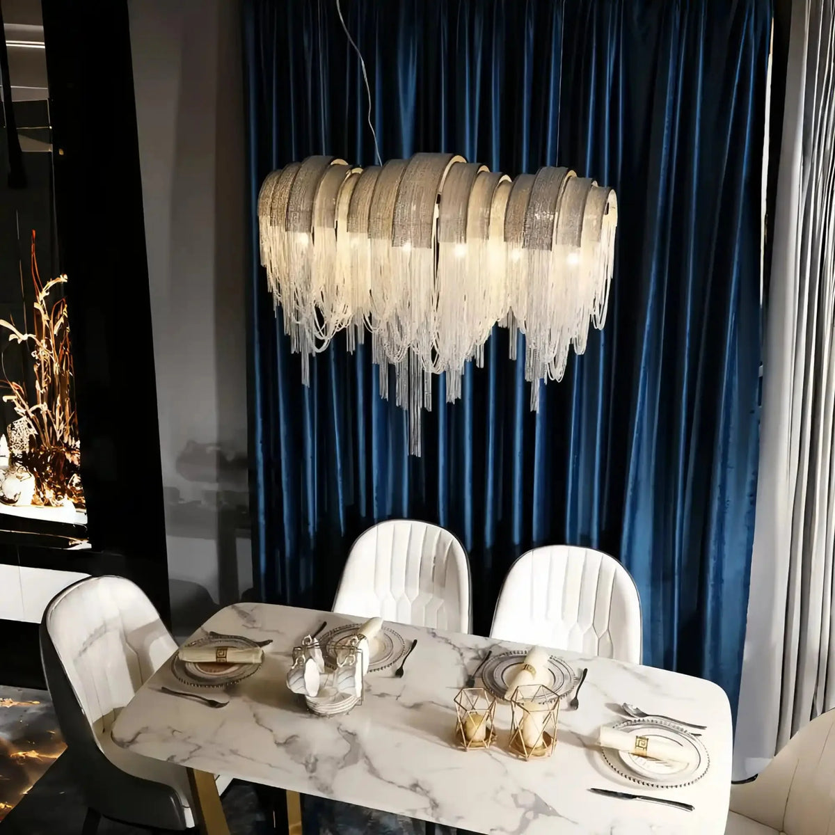 Alana Aluminum Chain Tassel Long Branch Chandelier Light 35" - W35" X H29"casivra