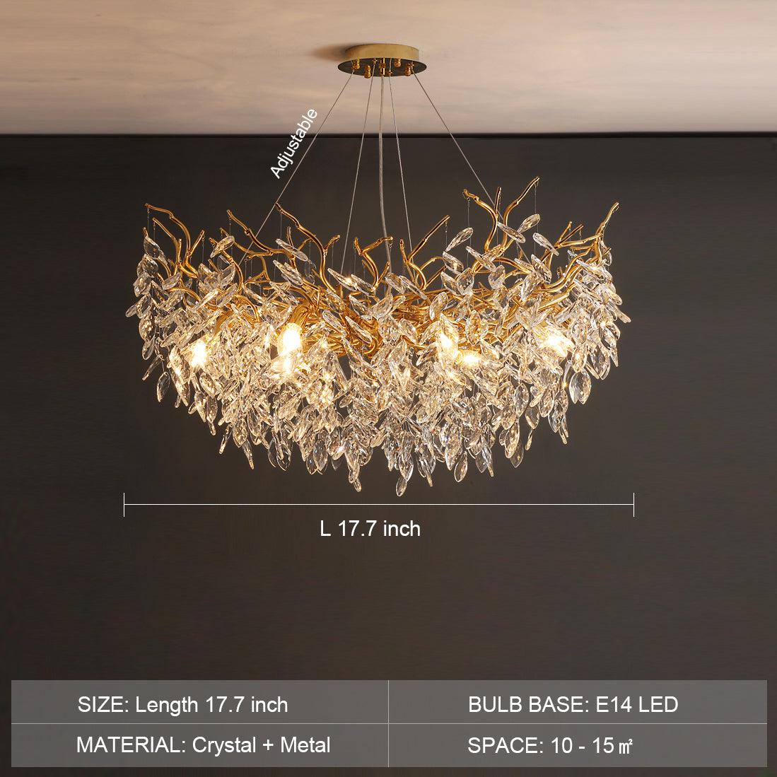 Albero Modern French - Style Branch Crystal Chandelier with Crystal Leaf - Round D 31.5"/10 Lights/18.9kgWarm Lightcasivra