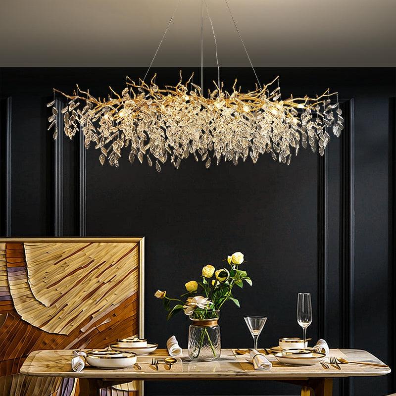 Albero Modern French - Style Branch Crystal Chandelier with Crystal Leaf - Rectangle L 39.4"*W16.5"*H19.7"/10 Lights/13.7kgWarm Lightcasivra