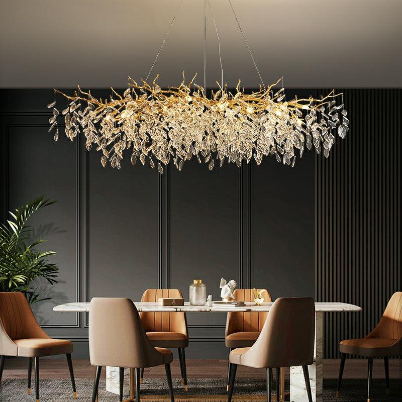 Albero Modern French - Style Branch Crystal Chandelier with Crystal Leaf - Rectangle L 55.1"*W19.7"*H19.7"/14 Lights/23.7kgWarm Lightcasivra