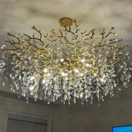 Albero Modern French - Style Branch Crystal Chandelier with Crystal Leaf - Rectangle L 55.1"*W19.7"*H19.7"/14 Lights/23.7kgWarm Lightcasivra