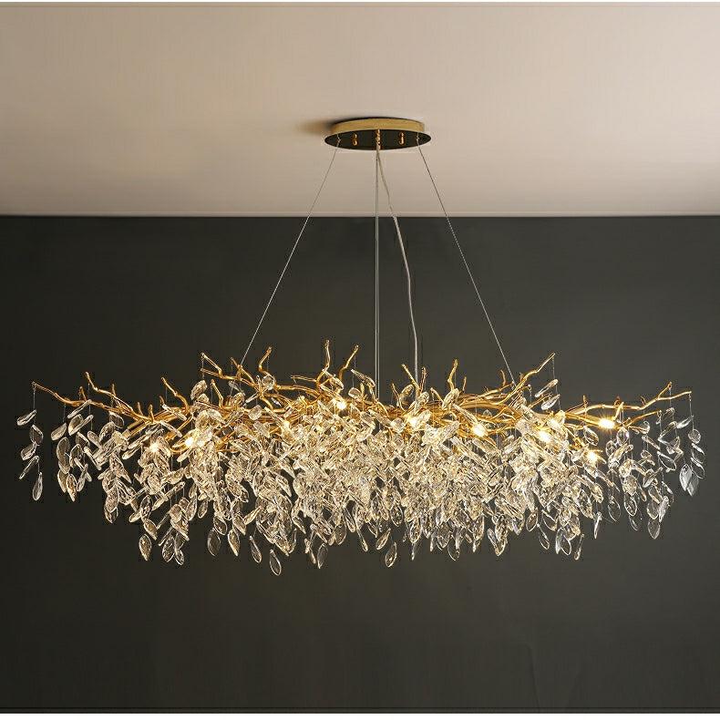 Albero Modern French - Style Branch Crystal Chandelier with Crystal Leaf - Rectangle L 55.1"*W19.7"*H19.7"/14 Lights/23.7kgWarm Lightcasivra