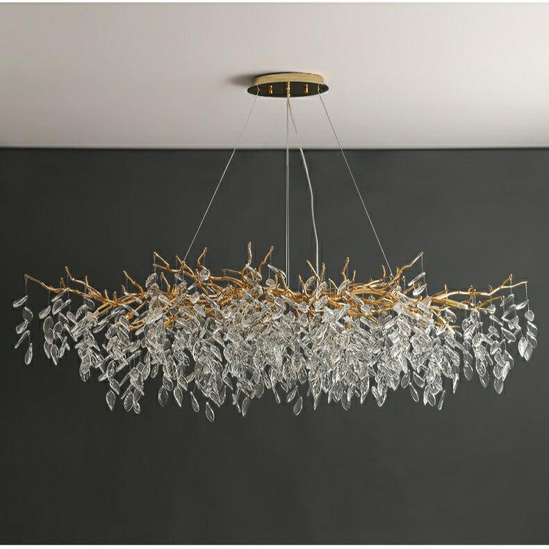 Albero Modern French - Style Branch Crystal Chandelier with Crystal Leaf - Rectangle L 55.1"*W19.7"*H19.7"/14 Lights/23.7kgWarm Lightcasivra
