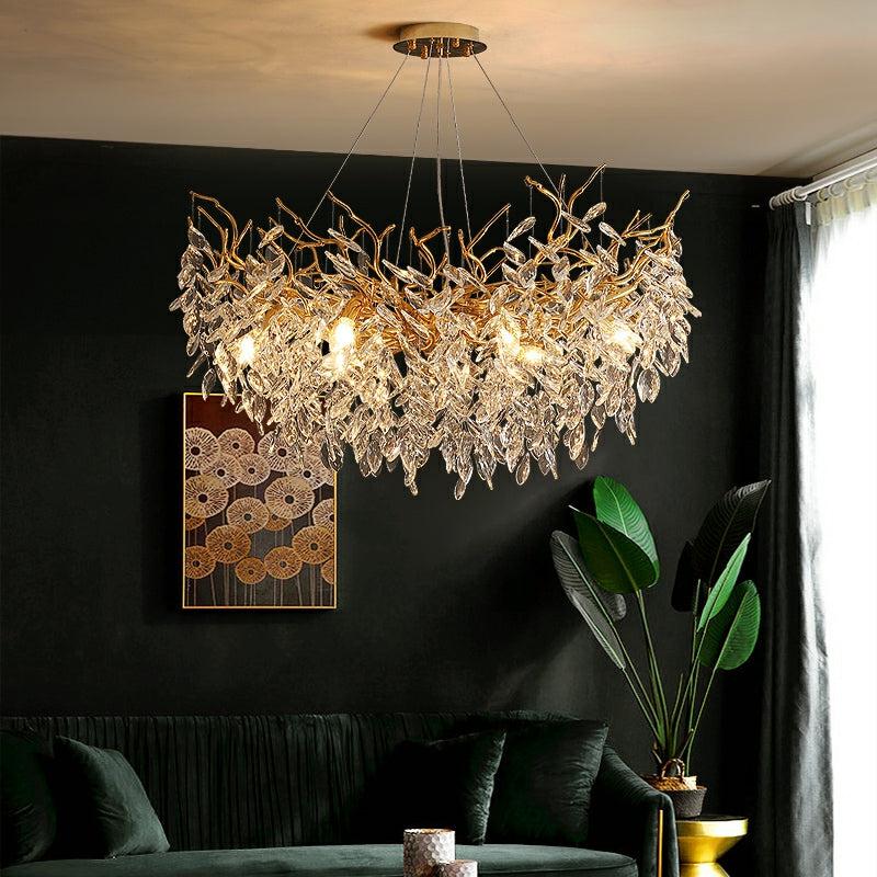 Albero Modern French - Style Branch Crystal Chandelier with Crystal Leaf - Round D 17.7"/6 Lights/10.5kgWarm Lightcasivra