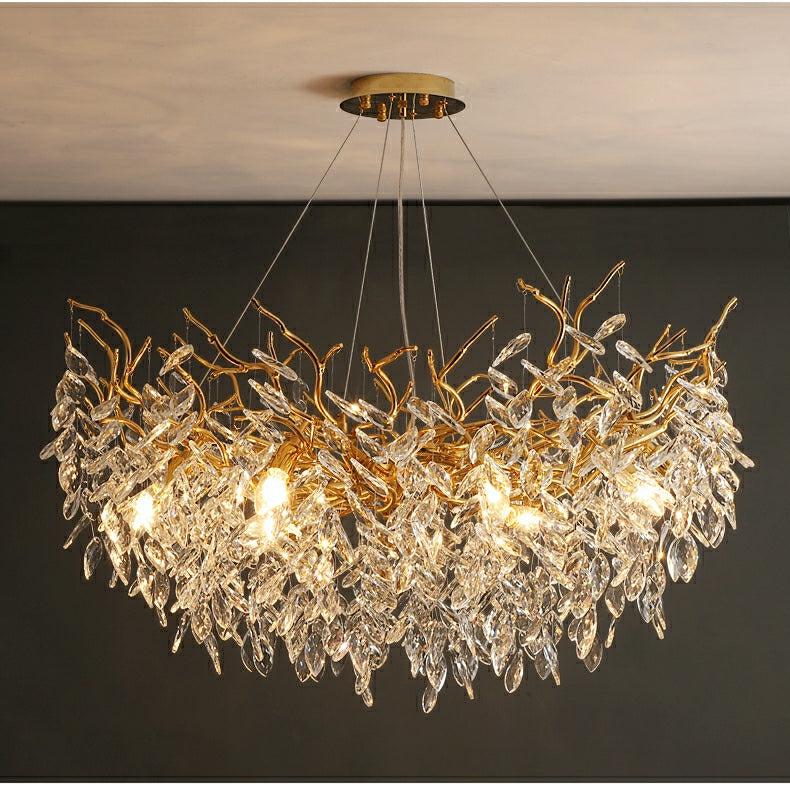 Albero Modern French - Style Branch Crystal Chandelier with Crystal Leaf - Round D 31.5"/10 Lights/18.9kgWarm Lightcasivra
