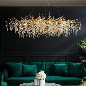 Albero Modern French - Style Branch Crystal Chandelier with Crystal Leaf - Rectangle L 47.2"*W17.7"*H19.7"/12 Lights/15.6kgWarm Lightcasivra