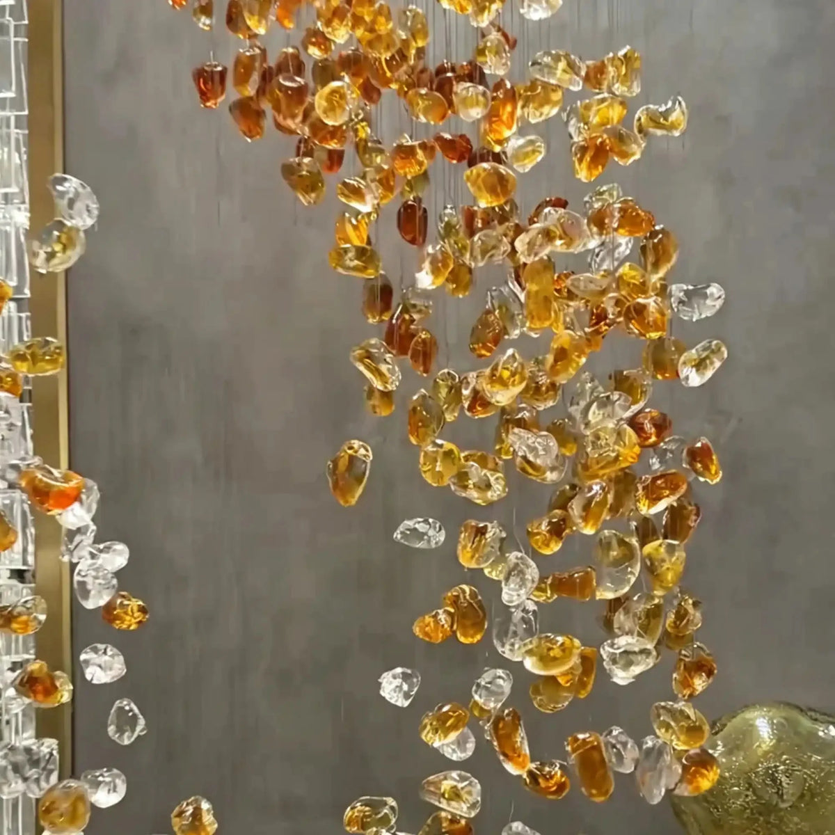 Amber Art Glass Spiral Chandelier for Staircase & High Ceiling Foyer - D39.4"*H118.5"(D100cm*H301cm)Warm Lightcasivra