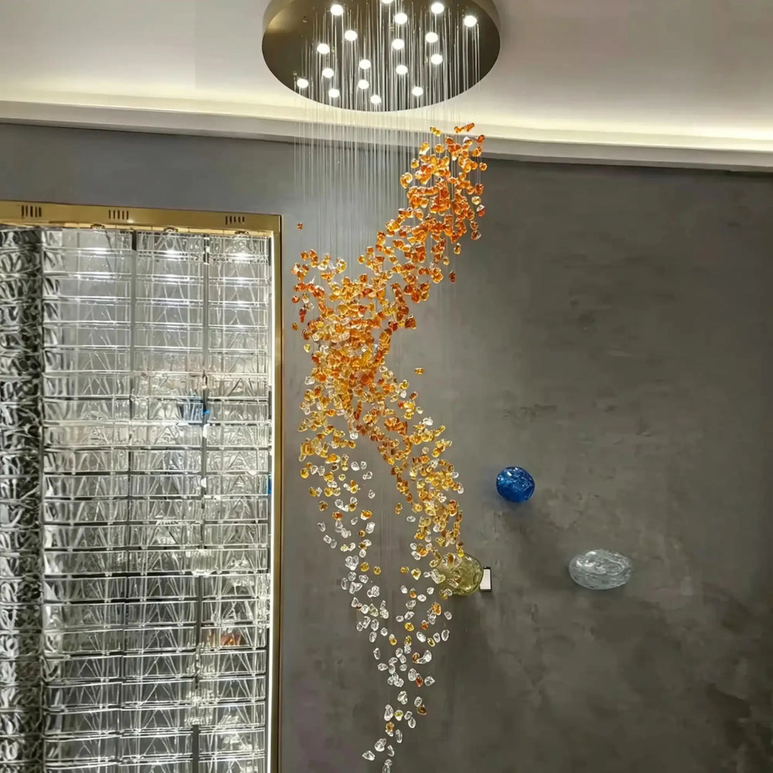 Amber Art Glass Spiral Chandelier for Staircase & High Ceiling Foyer - D39.4"*H118.5"(D100cm*H301cm)Warm Lightcasivra
