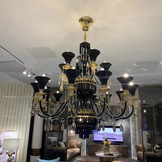 American Traditional Branch Crystal Chandelier with Candle Design in Black and Gold - 10 Lights:D33.5"*H23.6"Warm Lightcasivra