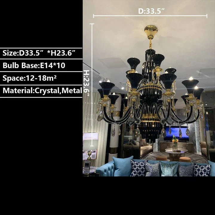 American Traditional Branch Crystal Chandelier with Candle Design in Black and Gold - 12 Lights:D33.5"*H27.6"Warm Lightcasivra