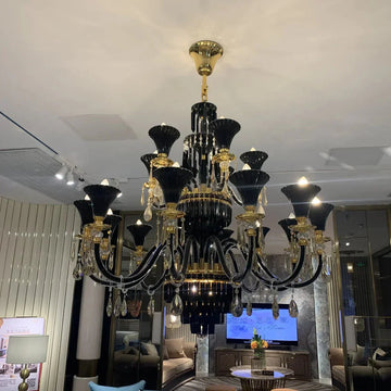 American Traditional Branch Crystal Chandelier with Candle Design in Black and Gold - 8 Lights:D29.5"*H21.7"Warm Lightcasivra