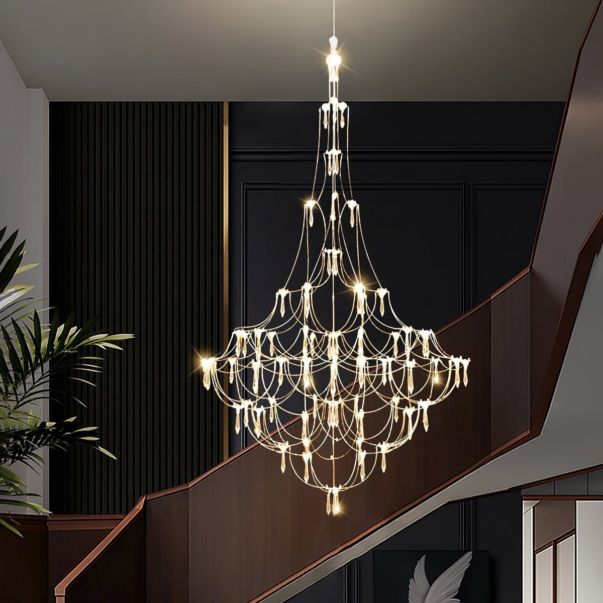 Amos Light Group Chandelier - Φ 31.5″ x H 31.5″ / Dia 80cm x H 80cmChromeWarm Lightcasivra