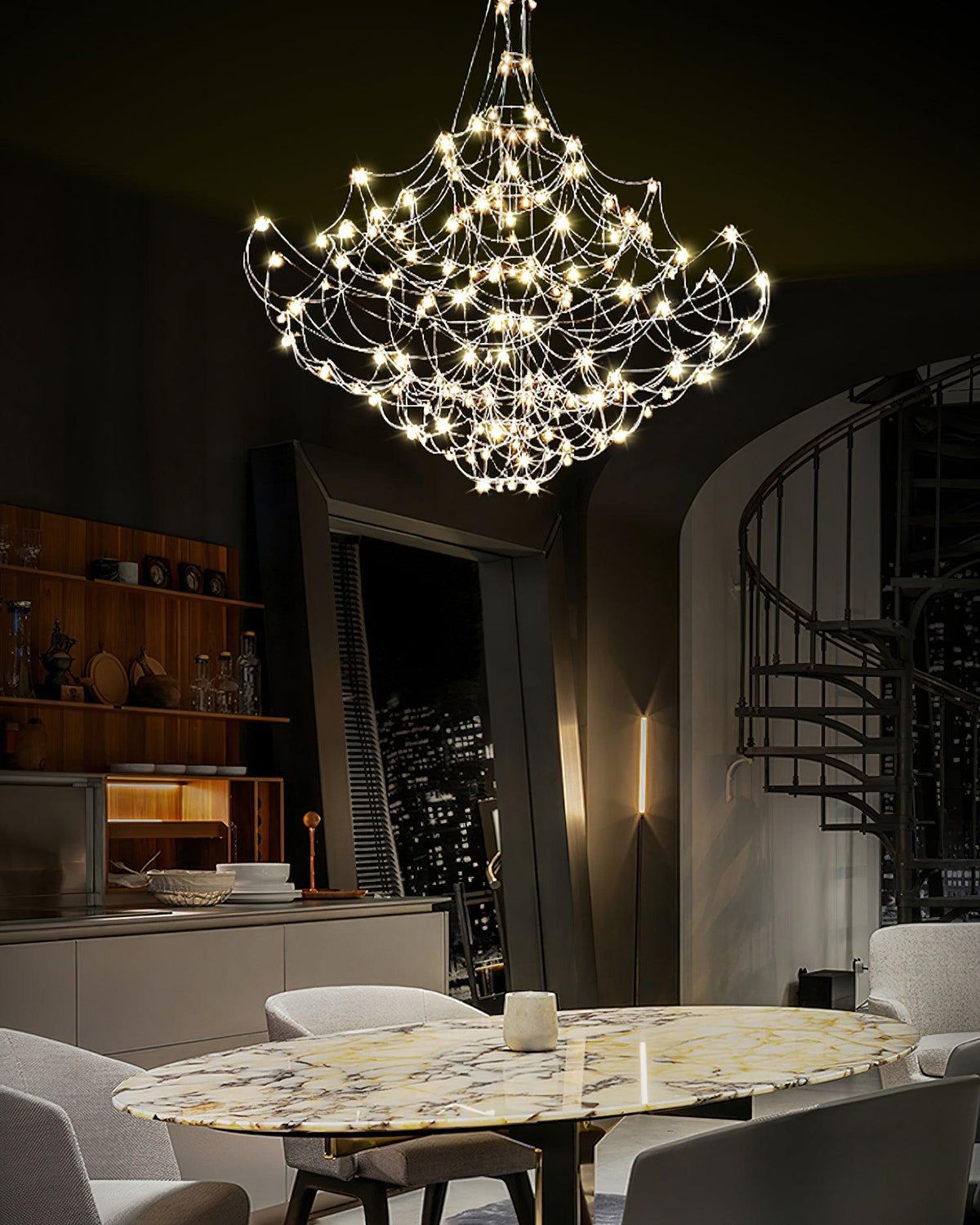 Amos Light Group Chandelier - Φ 31.5″ x H 31.5″ / Dia 80cm x H 80cmChromeWarm Lightcasivra
