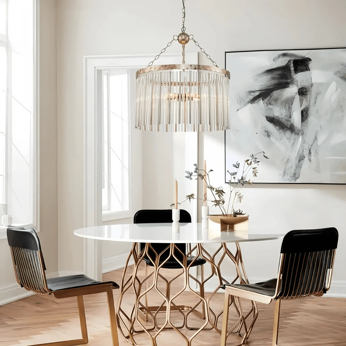 Aragon Round Chandelier 24"35" in clear - dining room lighting