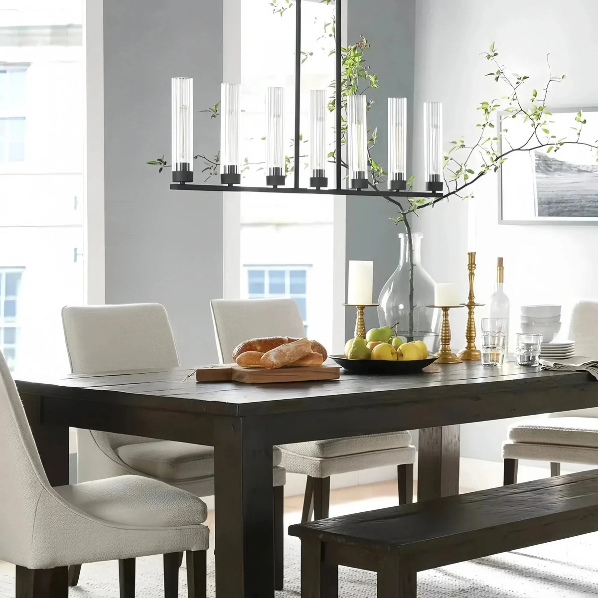 Alaric Linear Chandelier 5/7/8 Light in brass by Blush Lighting