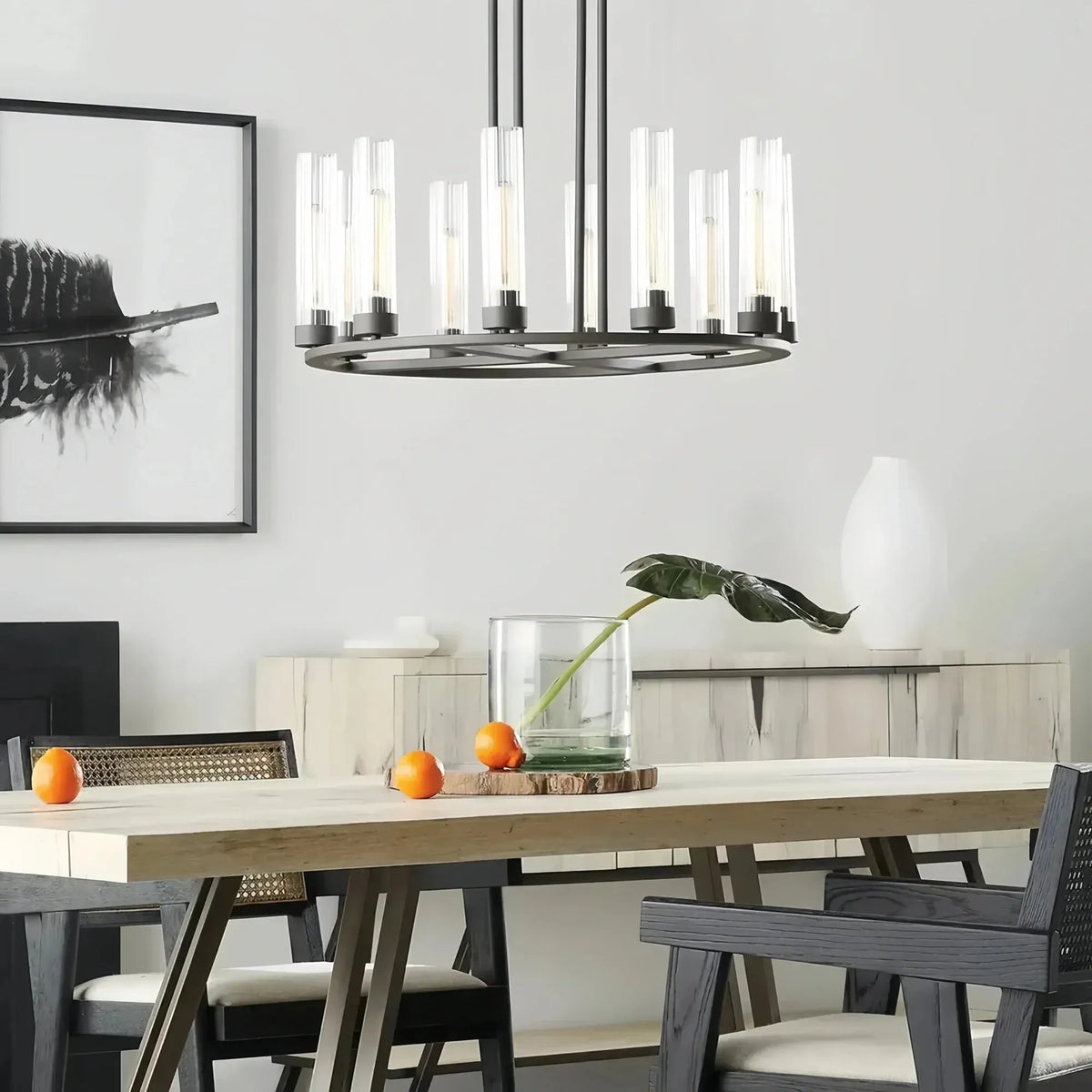 Alaric Round Chandelier 10/12 Light styled in a modern dining room