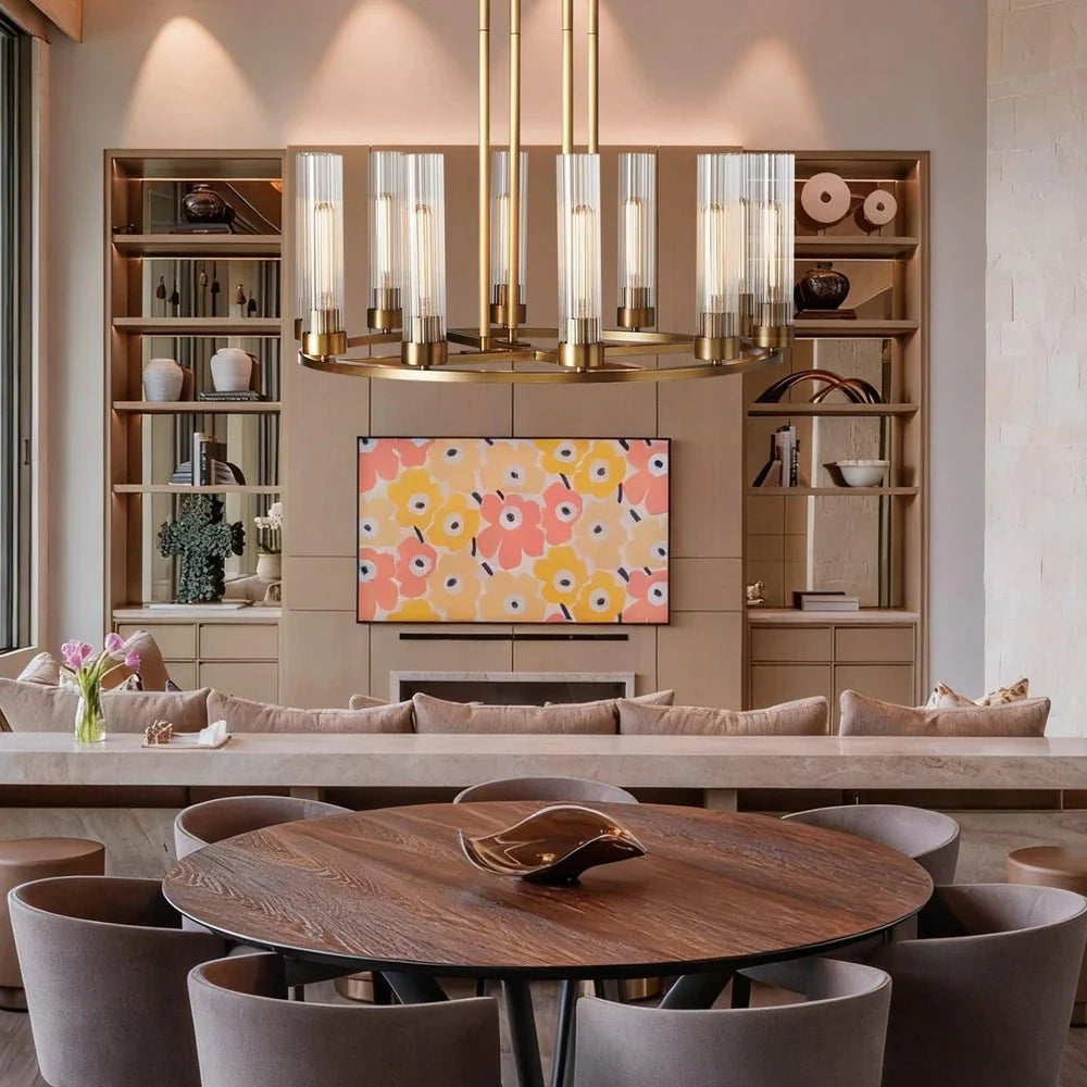 Alaric Round Chandelier 10/12 Light in brass - dining room lighting