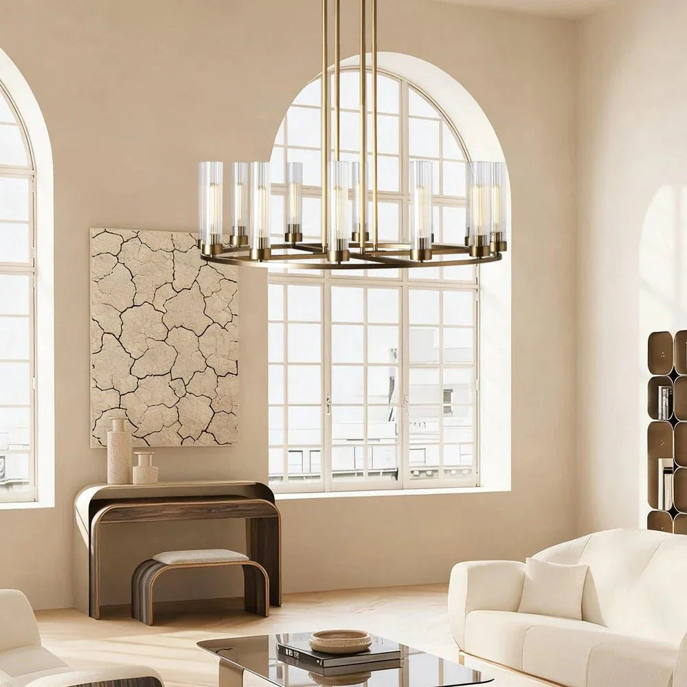 Alaric Round Chandelier 10/12 Light in brass - dining room lighting