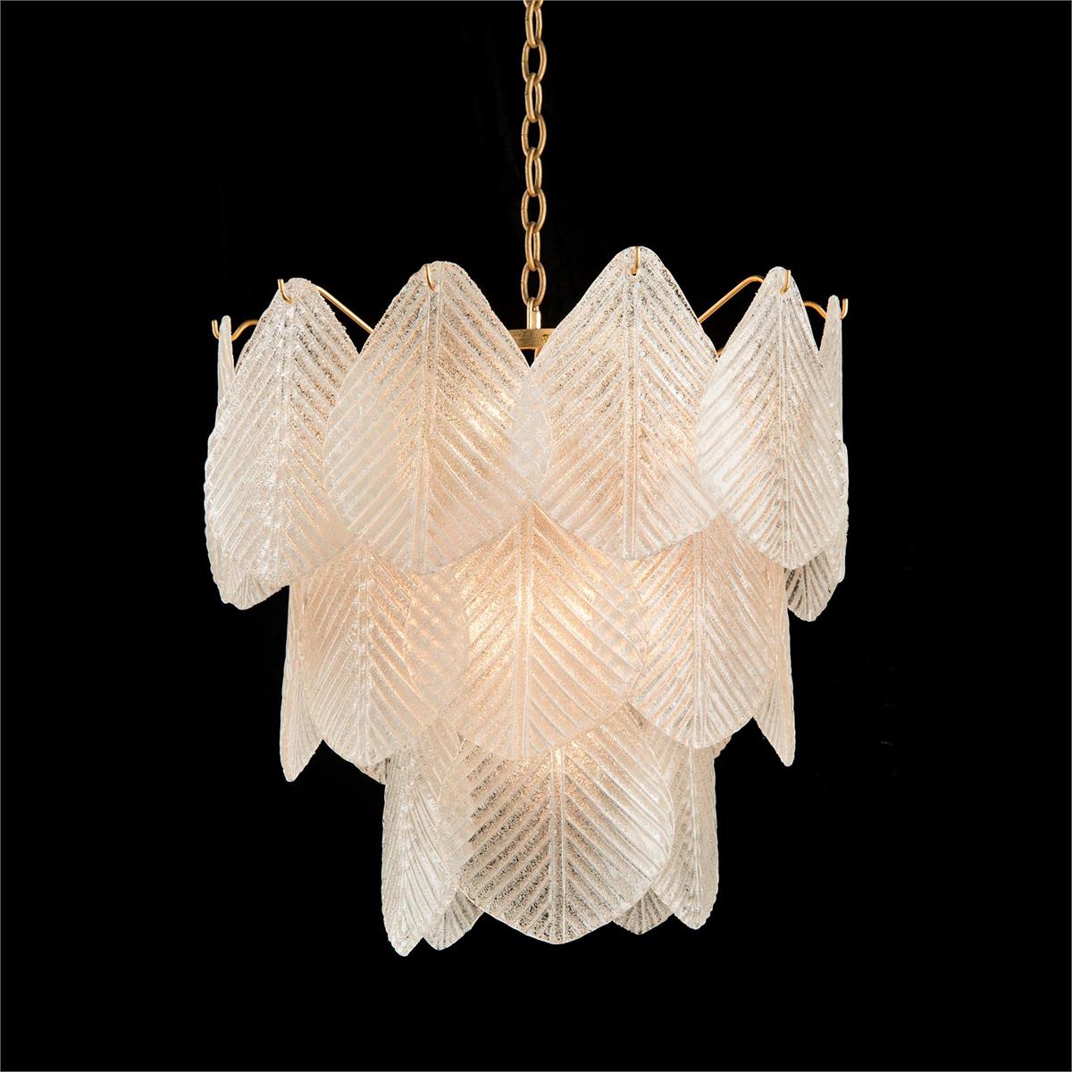 Antique Gold Frosted Glass Nine - Light Chandelier with Cascading Petal Design - casivra