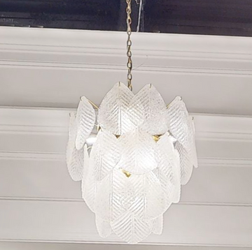 Antique Gold Frosted Glass Nine - Light Chandelier with Cascading Petal Design - casivra