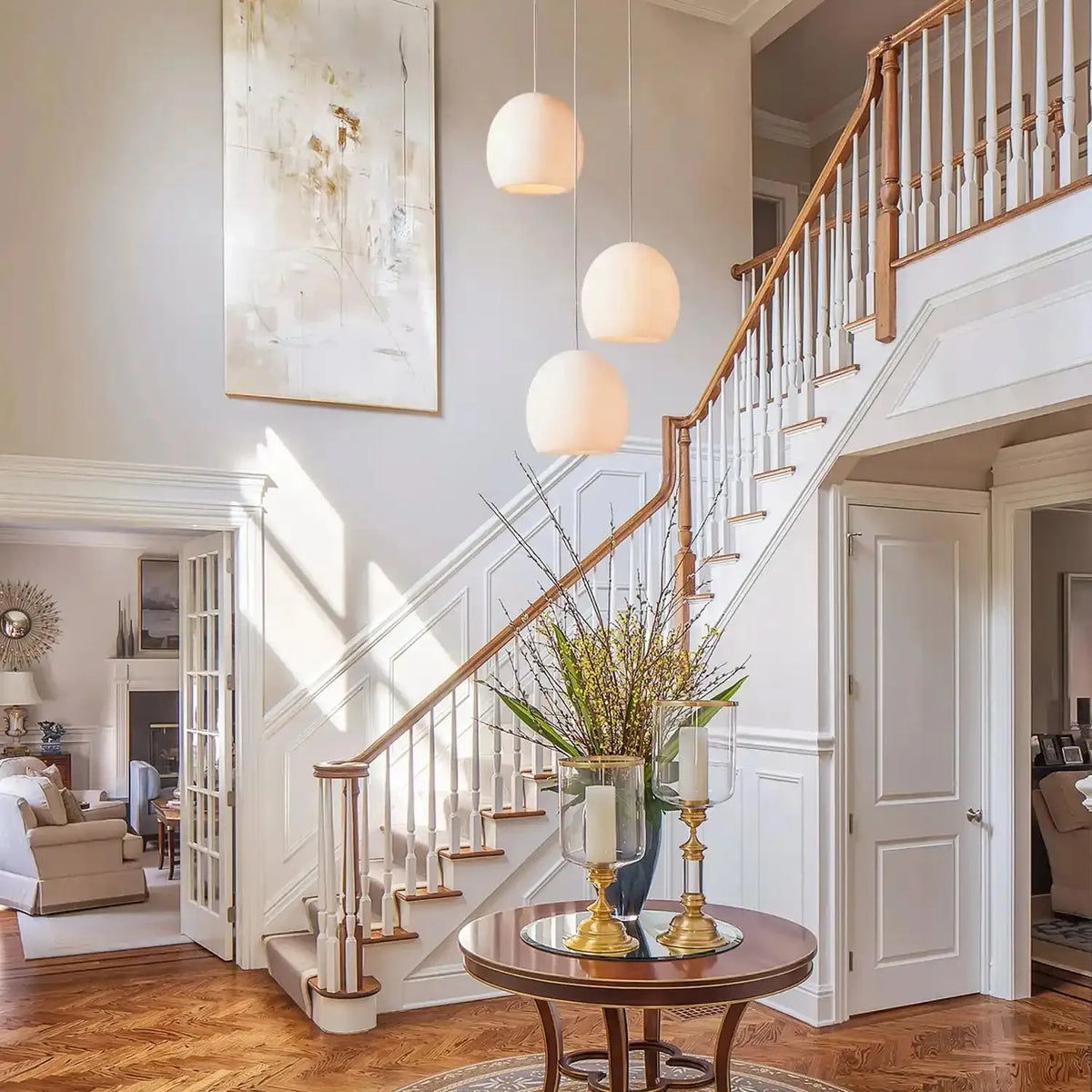Avila Round Alabaster Chandelier Light in white - bedroom lighting