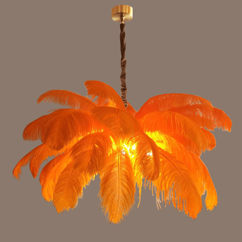 Art Deco Colorized Feather Brass Branch Chandelier - Orangecasivra