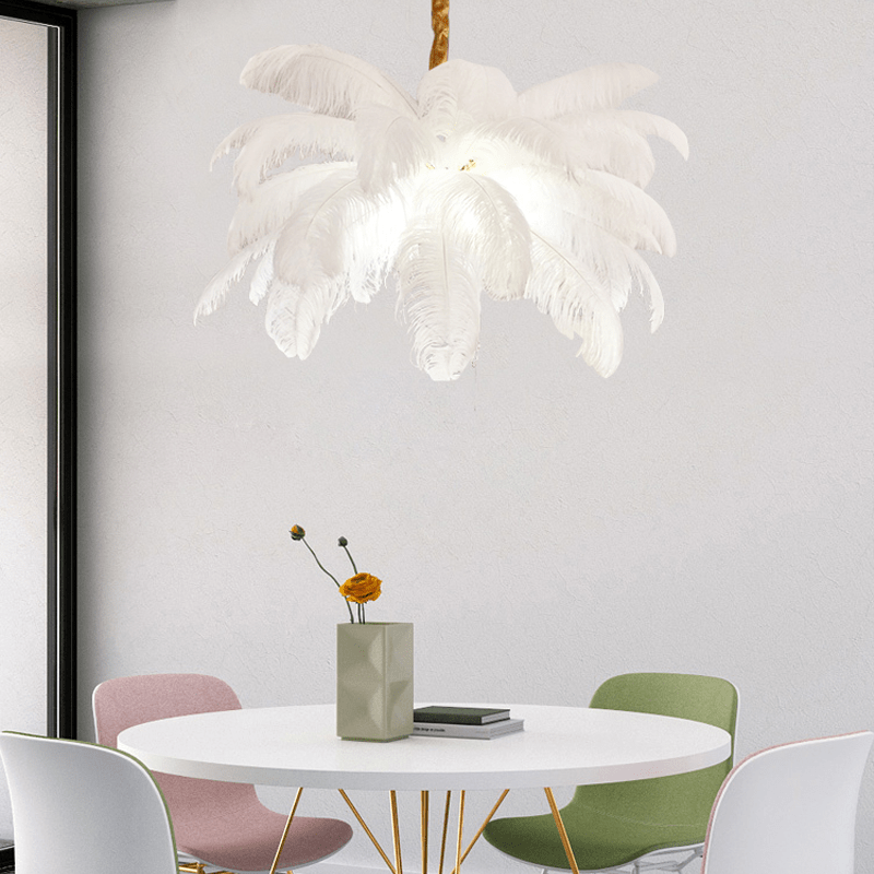 Art Deco Colorized Feather Brass Branch Chandelier - Whitecasivra