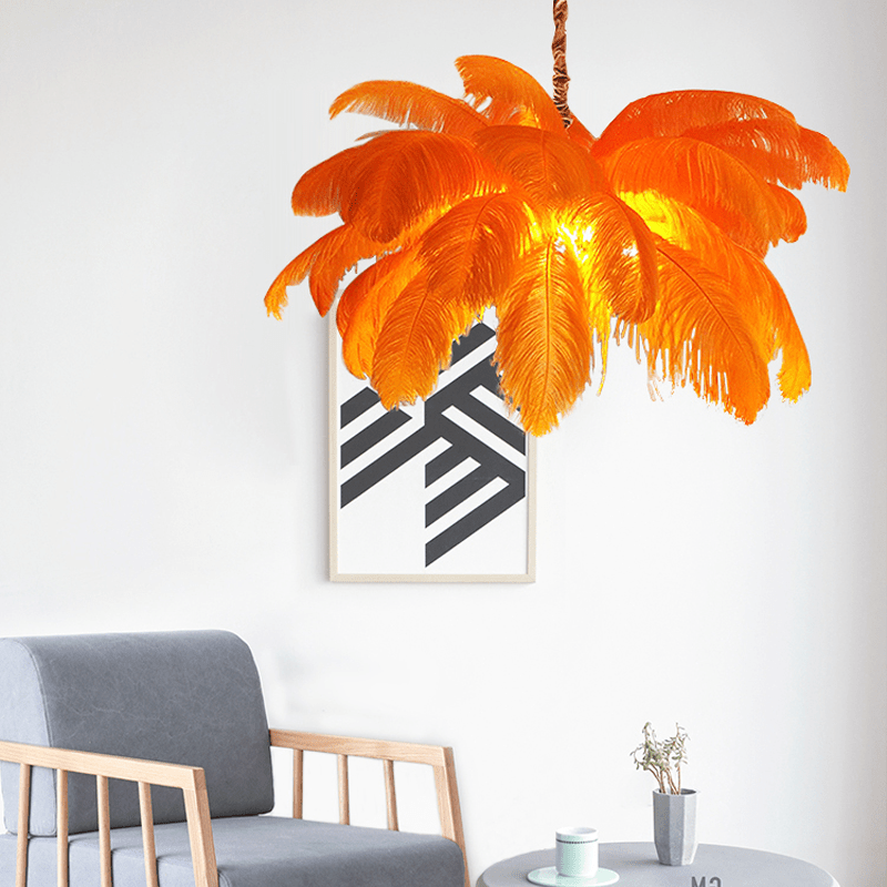 Art Deco Colorized Feather Brass Branch Chandelier - Pinkcasivra